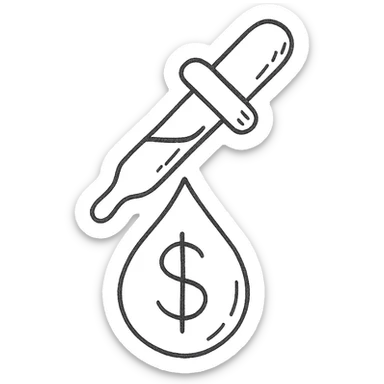 hand-drawn outlined pipette at the top of a golden drop with a dollar sign inside the drop sticker