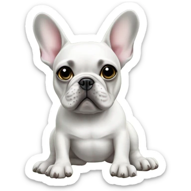French bulldog full white with Little dots  with a custom of baby yoda sticker