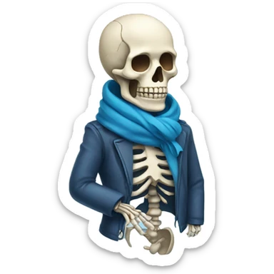 Skeleton wearing scarf and blue jacket sticker