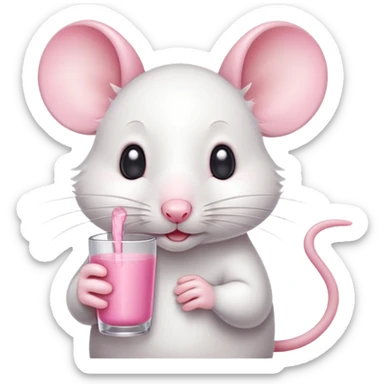 Cute little white mouse drinking sticker