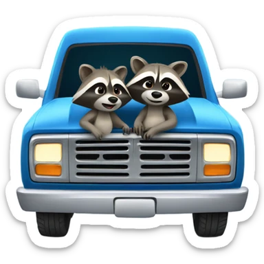 Raccoon driving blue pickup truck with girlfriend raccoon  sticker