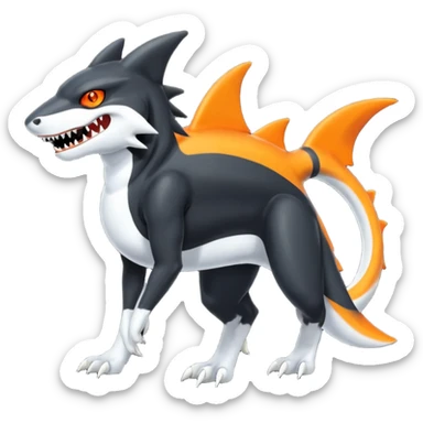 4-legged digitigrade land-shark-landhai-gremz-wickerbeast-vernid-sergal-sharpedo-houndoom-hybrid-fusion-creature, full body sticker