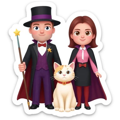 magician couple and their pet cat sticker