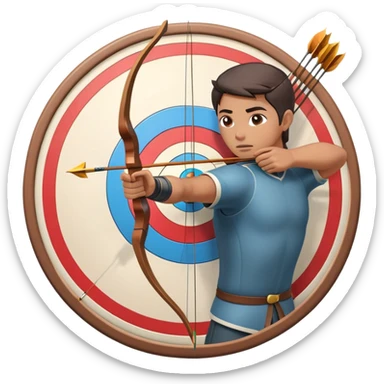 An archer drawing a bow and aiming an arrow at a target, with perfect focus and precision. The target is visible in the background, featuring concentric rings. The scene captures the concentration and skill involved in archery, emphasizing the elegance and accuracy of the sport. sticker