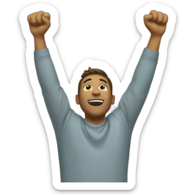excited man with arms raised above head sticker
