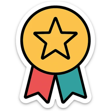 vector icon of a top review with gold and colorful elements, elegant and minimalist flat design, isolated on white background, award badge style, 2D flat vector, trending icon look, soft shadows, no text, perfect for commercial use, icon style, variation 1 sticker