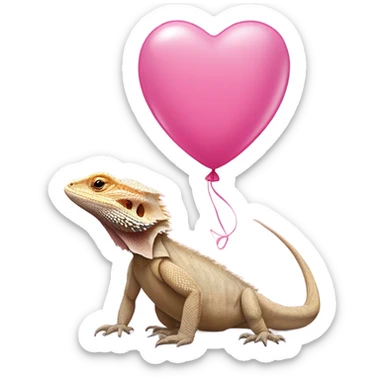 tan bearded dragon with pink heart balloon sticker