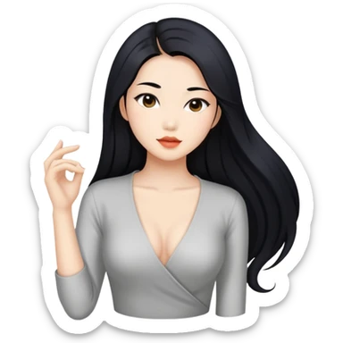 Beautiful Asian woman with long black hair sexy pose sfw sticker