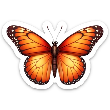 Cinematic Realistic Noble monarch Butterfly Portrait Emoji, Poised and elegant, with delicate, translucent wings rendered in rich ruby and scarlet hues, a slender, graceful body with intricately detailed textures, and soft, reflective eyes, illuminated by natural light, high shine, intelligent and regal, styled with an air of refined natural splendor, focused and attentive, soft glowing outline, capturing the essence of a watchful and confident monarch butterfly that appears to emerge majestically from the screen! sticker