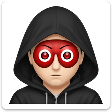 Un homme avec une capuche qui cashe 1 de c yeux et l'autre de c'est yeux et un sharingan sticker