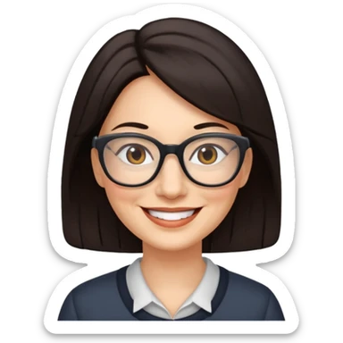 50 y.o. woman dark hair smile, glasses sticker