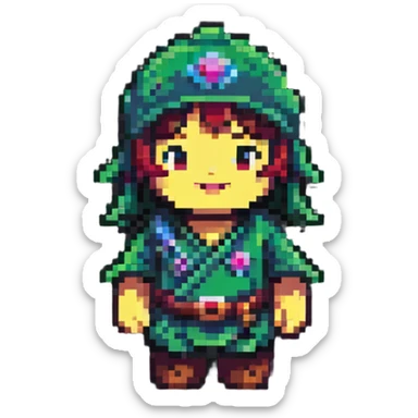 pixel art character resembling حزلقوم with a playful and humorous look sticker