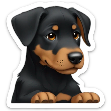 Sleeping black and brown beauceron puppy with white chest and chin sticker