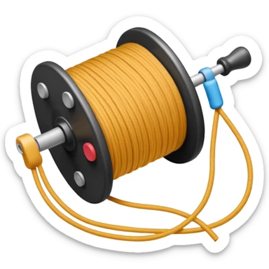 showing a hand neatly winding thread around a spool, yarn reel, or cable roll — showing the action of wrapping or coiling something around — smooth motion lines indicating circular movement, clean colorful emoji-style design sticker