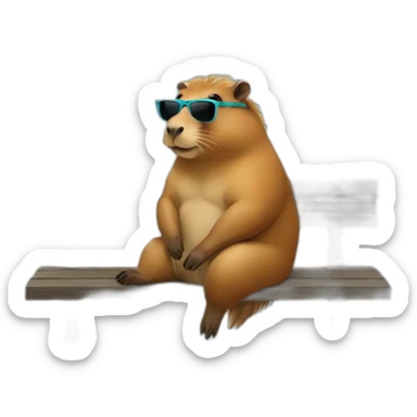 Capybara wearing sunglasses and sitting on a bench sticker