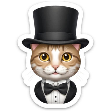 Grey tabby cat in top hat and bow tie sticker