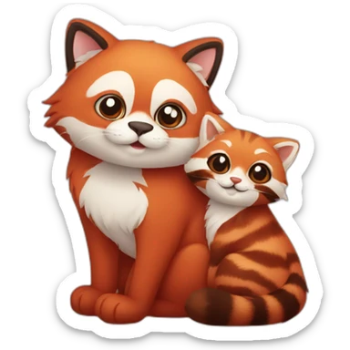 cat and red panda in love sticker