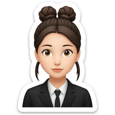 woman with bun hair with black suit sticker