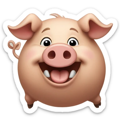a happy brown pig smiling and jumping sticker