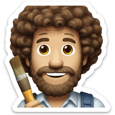 bob ross with brown hair, a brown beard, and holding a paintbrush sticker