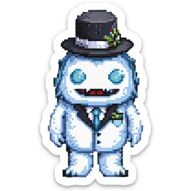 ice monster wearing a black and white suit and hat sticker