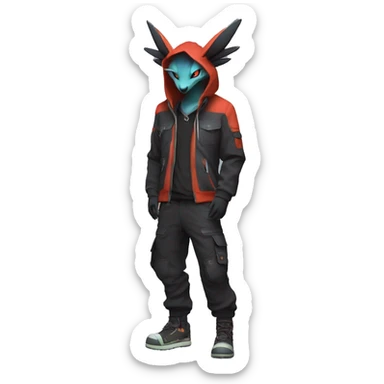 Dark Anthro Cool Noivern-Quilava-Pokémon Punk Techwear Hoodie Cargo Collar Full Body sticker