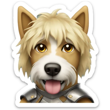 shaggy blonde dog in protective armor sticker