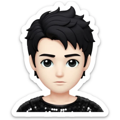 Cronus with black hair, black sequin outfit sticker