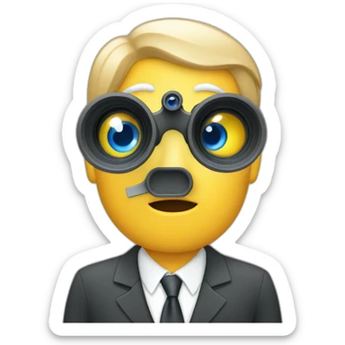 a white business man in tie looking through a long binocular sticker