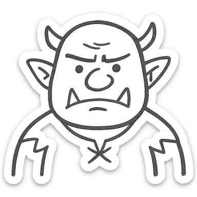 ogre, hand drawn black outline style, sketchy lines, expressive face, no fill sticker