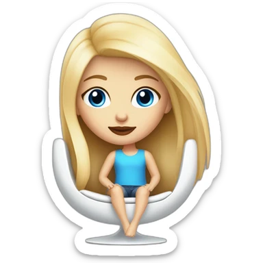 Blonde girl blue eyes and light lips girl sitting on a modern design chair sticker