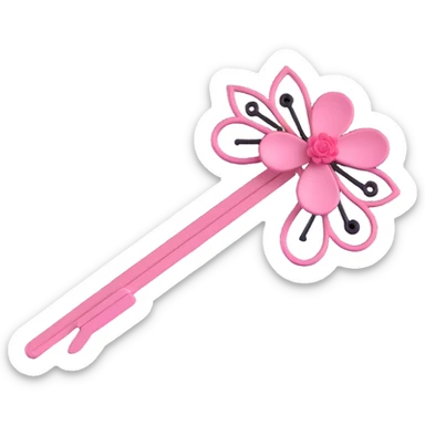 minimal 3D gothic hairpin with pink detail, simple and elegant sticker