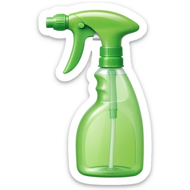 medium-sized spray bottle with curved trigger nozzle and ergonomic grip, bright translucent green or blue tones, multipurpose cleaner for kitchen or home use, no label, no extras, soft lighting, subtle shadows, emoji scale sticker