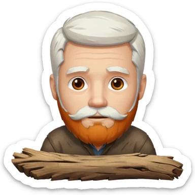 A white haired man with a beard sitting on a piece of wood sticker