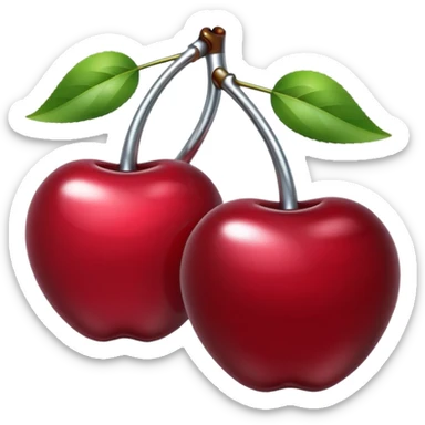 A pair of cherries emoji made of liquid silver chrome, smooth rounded shapes, glossy metallic surface, subtle sensual vibe, luxury sexy aesthetic, iOS emoji style, centered, clean white background sticker