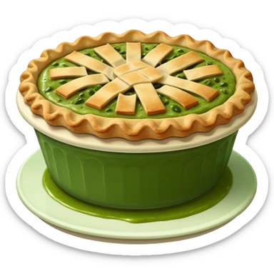 Pie on top of green sauce sticker