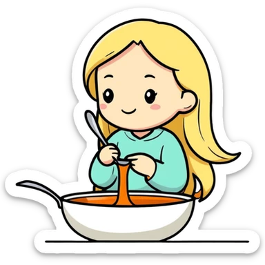 Girl with long blonde hair sitting inside of a laddle  sticker