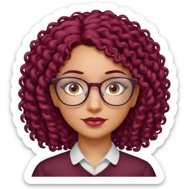 hispanic women with brown eyes and clear glasses and burgundy curly hair sticker