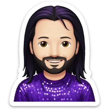 Jonathan Davis with long black hair, purple sequin shirt sticker