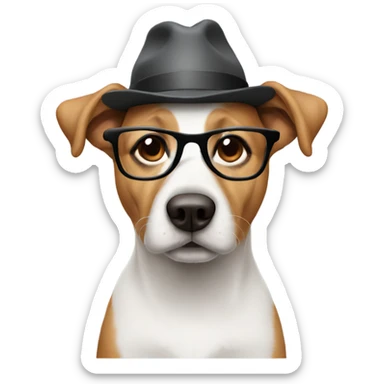 Dog wearing glasses and hat sticker