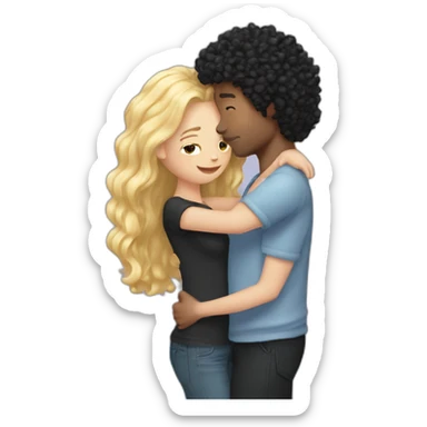 Long blond hair girl hugging a man with black curly hair sticker