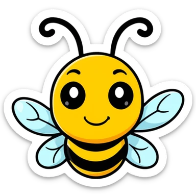 A cheerful buzzing bee with a happy face and translucent wings sticker