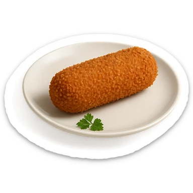 realistic kroket on a white plate, with parsley garnish sticker