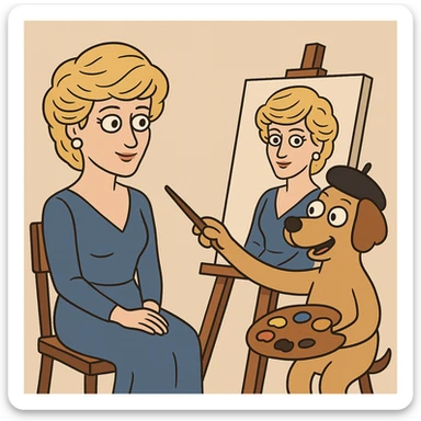 Princess Diana painting picture by a dog sticker