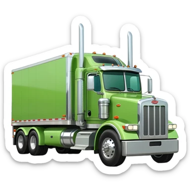 light green Peterbilt truck hauling a trailer, with chrome details sticker