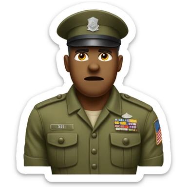 drill sergeant character wearing a classic sergeant hat and a camouflage army shirt. The character should have an angry intense expression. full torso sticker