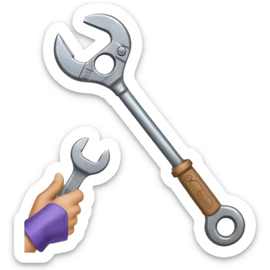 A man's hand holds a wrench sticker