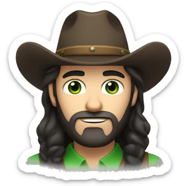 Caucasian male with green eyes, a dark beard dressed as a cowboy sticker