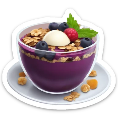 Açaí in a clear cup with layers of fruits and granola and condensed milk sticker