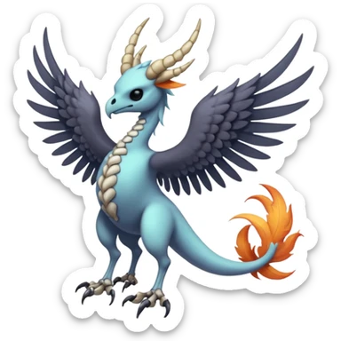 Pastel dark dusky gloomy dull cool cold chilly snowflakey Skeletal feathery fiery winged horned Amaura-Aurorus-Pokémon-Fakémon-hybrid-fusion-creature, full body sticker